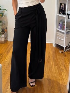 Nicole Miller Black Wide-Leg Tie-Waist Pants